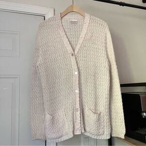 BAMS KNITS‎ vintage white pink speckle marled open crochet button up cardigan